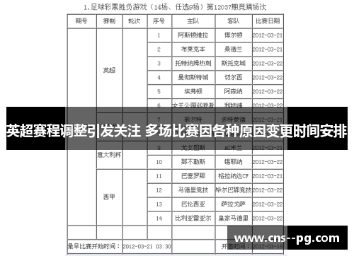 英超赛程调整引发关注 多场比赛因各种原因变更时间安排