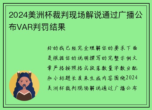 2024美洲杯裁判现场解说通过广播公布VAR判罚结果